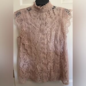 Cable & Gauge Mock Neck Lace Sleeveless Top size L